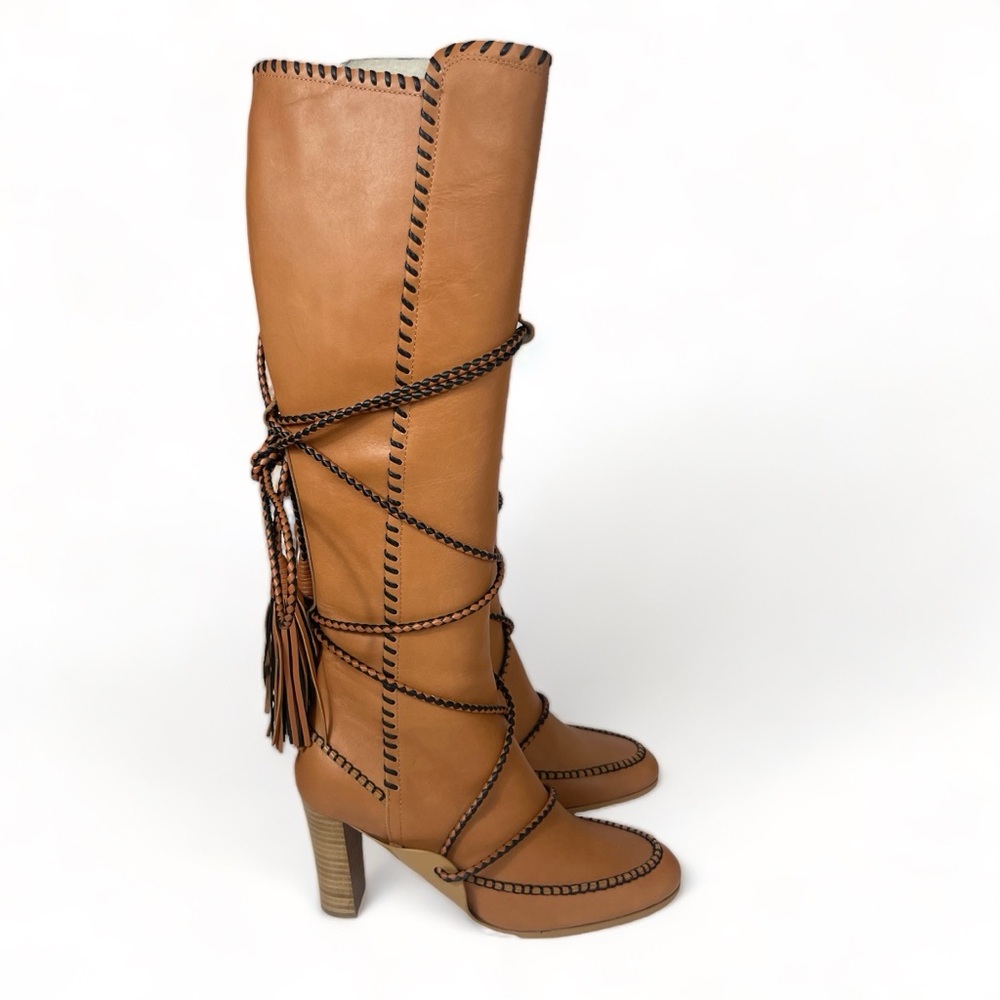 Ulla Johnson Atlas Mocassin Boots Natural Size 6 Leather Tassles Heel